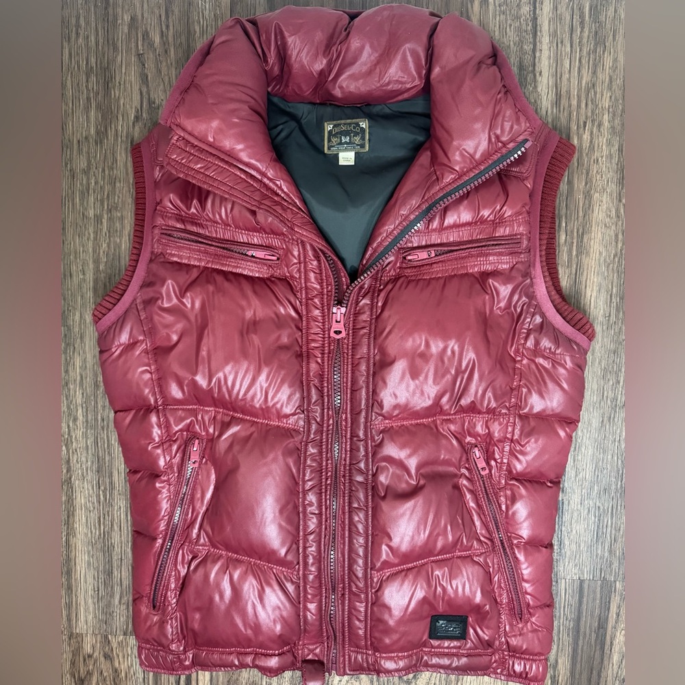 DIESEL Men’s Down Filled Vest Dark Red Black Workwear Label Size Medium